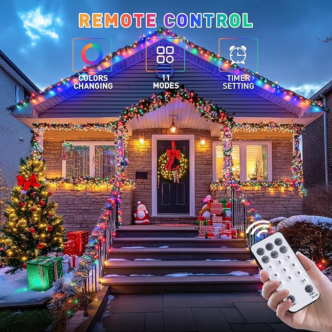 JMEXSUSS 500 LED Color Changing Christmas Lights, 173ft Warm White & Multicolor String Lights with Remote Outdoor Waterproof Christmas Tree Lights Plug in for Party Christmas Indoor Decor