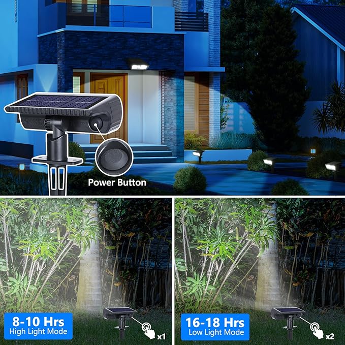 Toodour Solar Spot Light Outdoor, 6 Pack Solar Lights Outdoor with 2 Modes, Waterproof Solar Powered Flood Lights Landscape Lighting for Yard Garden Home Pathway Walkway Outdoor Decor - Cool White