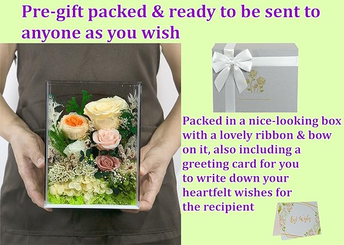 Valley of Rain & Forest Long-Lasting Real Flowers, Handcrafted Preserved Rose Bush For you to Send Love for All Occasions, Floral Arrangement for Indoor Decoration (Yellow Champagne Rose)