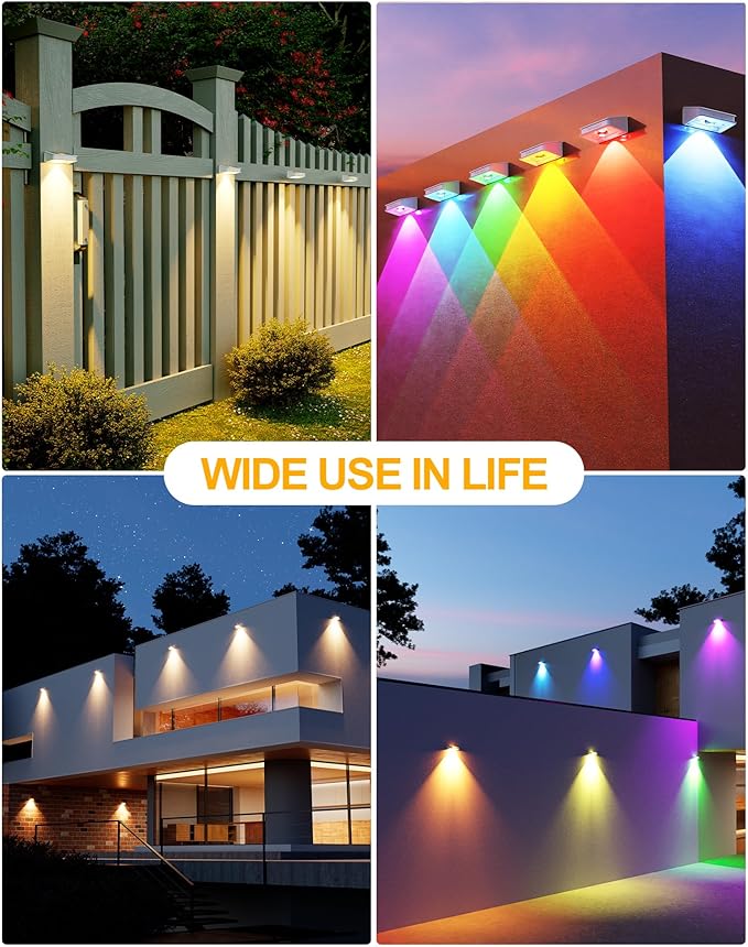 20 Pack Solar Fence Lights 3 Modes, 9 Colors Outdoor Fence Light, Waterproof IP 65 Solar Wall Light, 35lm Outdoor Lights for Step, Stair, Deck, Wall, Patio, Walkway, Porch