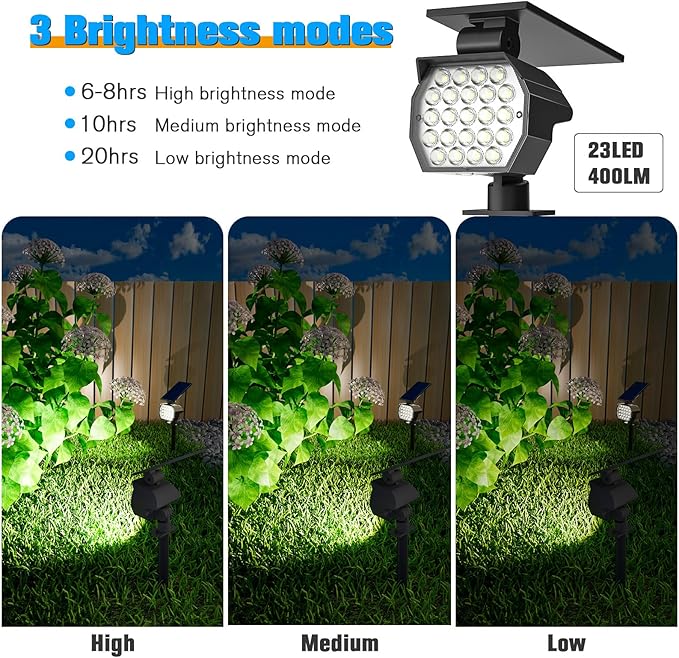 NIORSUN Solar Spot Lights Outdoor,23 LEDs Landscape Lighting with Auto On/Off and 3 Lighting Modes, IP67 Waterproof Spotlights,Outdoor Solar Lights for Yard Garden,8 Pack(Cool White)