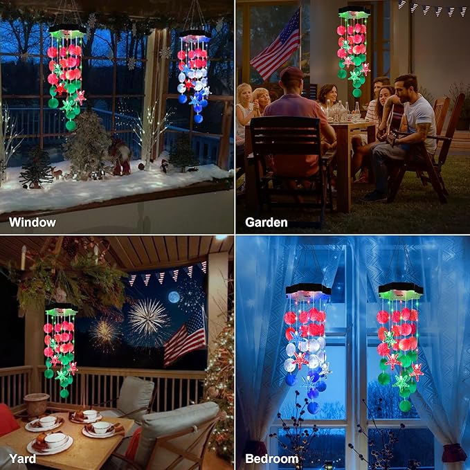 Solar Wind Chimes for Outside, Red & Green Shell Gifts for Mom Grandma Women, Waterproof Solar Outdoor Decorative Mobile Lights for Garden, Yard, Patio, Window, Party, Outdoor Decorations