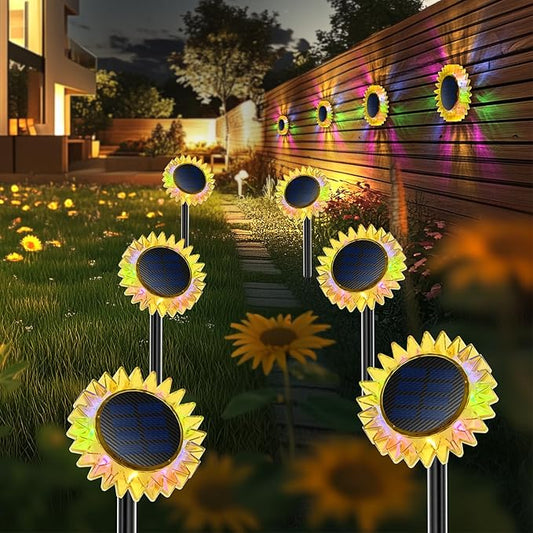 Hogni 6PK Solar Garden Lights, Ground Stake/Hang 2 in 1 Solar Sunflowers Outdoor Waterproof IP67, Outdoor Decor for Pathway Walkway Landscape Backyard Fence Decoration