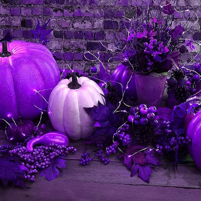 QITONG 4 Pack Purple Solar Fairy Lights, Each 33ft 100 LED Solar Christmas Lights, 8 Modes Solar Twinkle String Lights