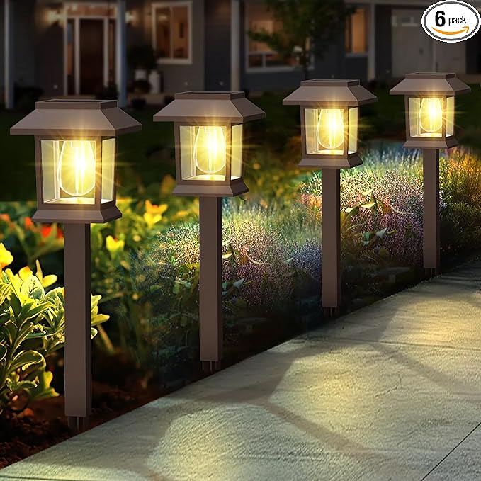 Solar Pathway Lights Outdoor, 6 Pack Upgraded LED Waterproof Solar Outdoor Lights, Landscape Lighting for Outside Driveway Garden Landscape Walkway Path Yard Lawn Decor (6)