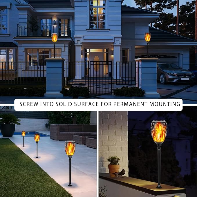 I-SHUNFA 96 LED Outdoor Waterproof Solar Torch Lights with 3 Modes—Flickering Flame, Fade Effect, or Full Brightness! Automatic On/Off Landscape Decorations and Security Lights