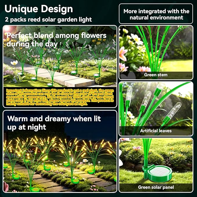 Solar Garden Lights 2 Pack, 16LED Swaying Solar Lights for Mother's Day, 30 Inches Waterproof Garden Solar Lights for Pathway Yard Outdoor Garden Decor, Gardening Gifts, Warm White