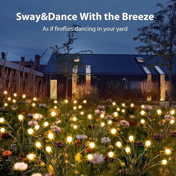 New Upgraded Solar Garden Lights, 10 Pack Solar Firefly Lights Outdoor, Solar Swaying Lights, Waterproof Solar Outdoor Fairy Lights for Yard Patio Pathway Wedding Decor (Warm White)