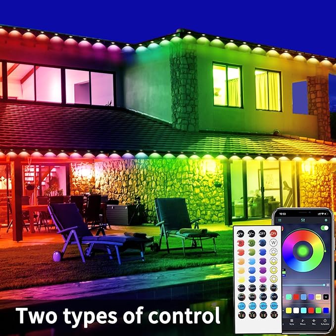 Permanent Outdoor Light,100ft RGB Eave Lights with App Control Remote,IP67 Waterproof LED Lights,Music Sync Outside Light for Christmas,Halloween,Garden,House Decorations