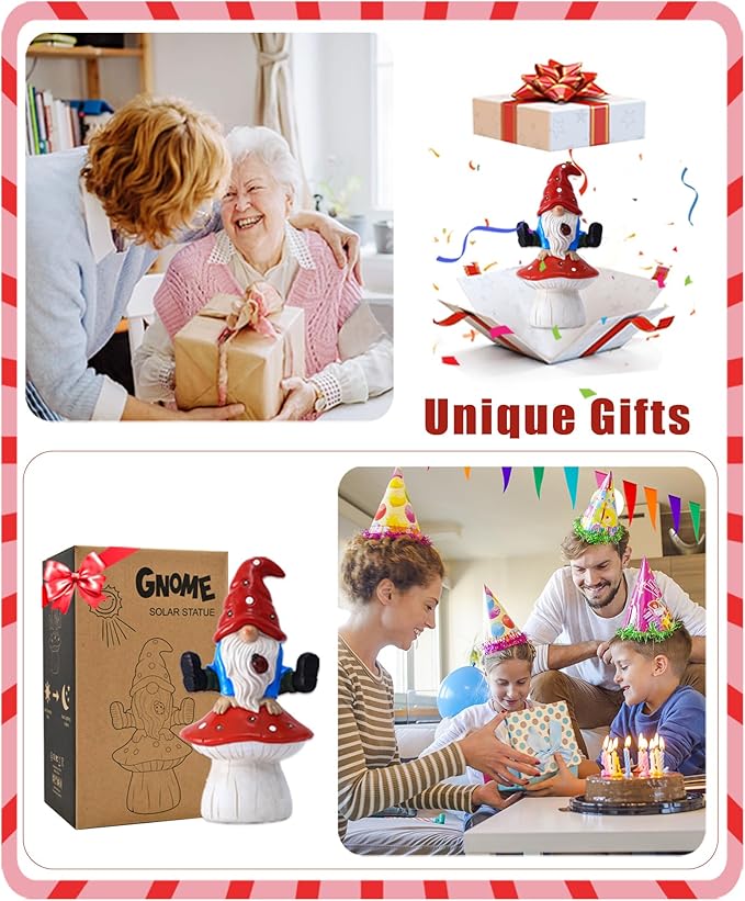 Nacome Solar Gnome Garden Statue for Decor: Outdoor Sculpture with Lights for Outside Ornament Yard Art Lawn Porch Patio Balcony - Birthday Gifts for Women Mom