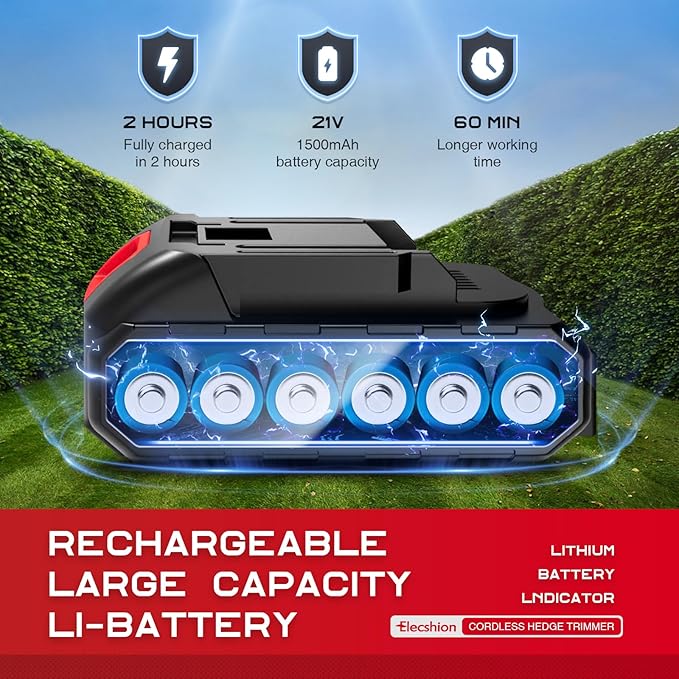 Cordless Hedge Trimmer with Battery (2Pack) and Charger, 2 in 1 Handheld Small Electric Bush Trimmers/Grass Cutter Yard Tool for Shrub/Tree/Lawn, Rechargeable Battery Powered Hedge Clipper for Garden