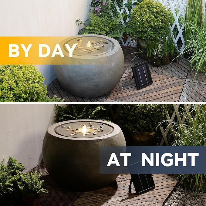 Solar Water Fountain Outdoor Garden Bubbler Large Water Feature Outdoor Fountains Solar Powered for Patio Deck Yard Home Decor Gray, 25 "L X 25" W X 17.5" H