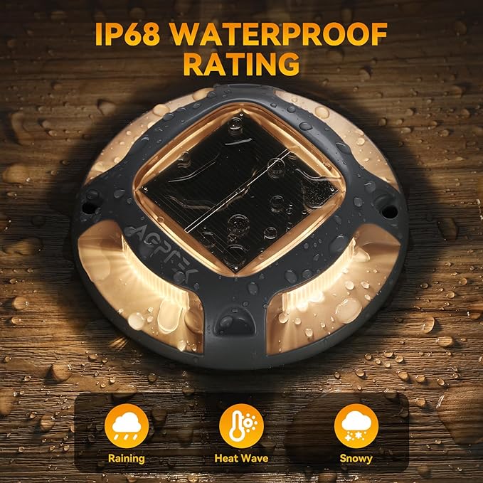 AGPTEK Solar Driveway Lights 12 Pack, 2 Colors in 1 Outdoor Solar Deck Dock Marine Waterproof LED Driveway Marker Security Lights for Outside Pathway,Boat Dock,Step,Walkway,Path,Garden (Warm & White)