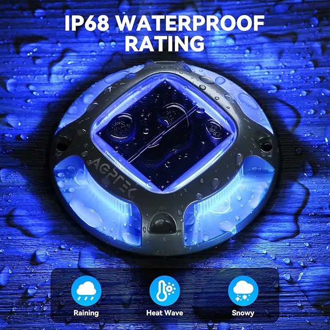 AGPTEK Solar Driveway Lights 24 Pack, 2 Colors in 1 Outdoor Solar Deck Dock Marine Waterproof LED Driveway Marker Security Lights for Outside Pathway,Boat Dock,Step,Walkway,Path,Garden