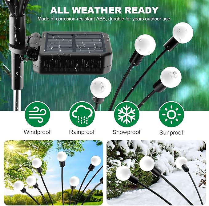 Solar Garden Lights - 6 Pack Solar Firefly Lights Outdoor Waterproof New Upgraded Swaying Landscape Lighting for Outside Pathway Patio Yard Garden Outdoor Decor Sway by Wind 8 LED Warm White