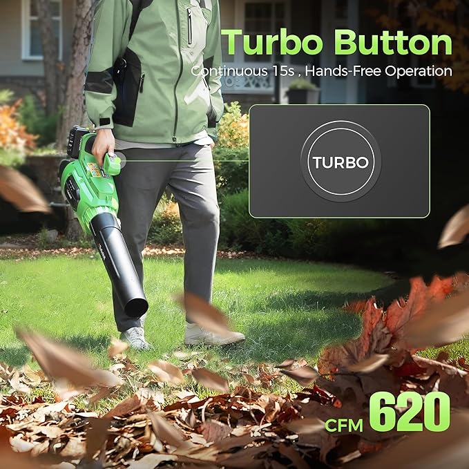 Leaf Blower, 20V Cordless Electric Blower with 2 * 5.0Ah Batteries and 1 Hour Fast Charger, Lightweight Leaf Blower for Patio Cleaning, Lawn Care, Blowing Fallen Leaves and Dust