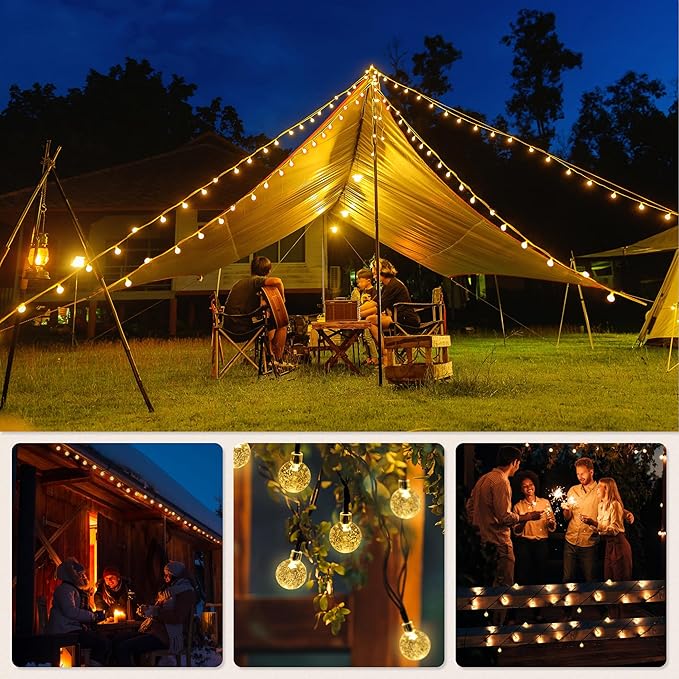 Solar Lights Outdoor Waterproof, Total 36ft 60 LEDs Crystal Globe Light with 8 Modes, Solar String Lights for Outside, Patio Porch Garden Yard Christmas Wedding Party Decor (Warm White)