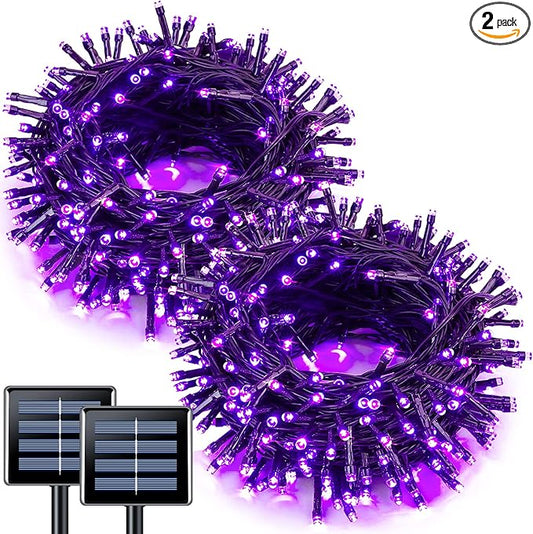 JMEXSUSS 2 Pack Purple Solar Lights Outdoor Waterproof: Each 100 LED 33ft Purple Solar Christmas Lights - 8 Modes Solar Christmas Lights for Outside Tree Holiday Garden Party