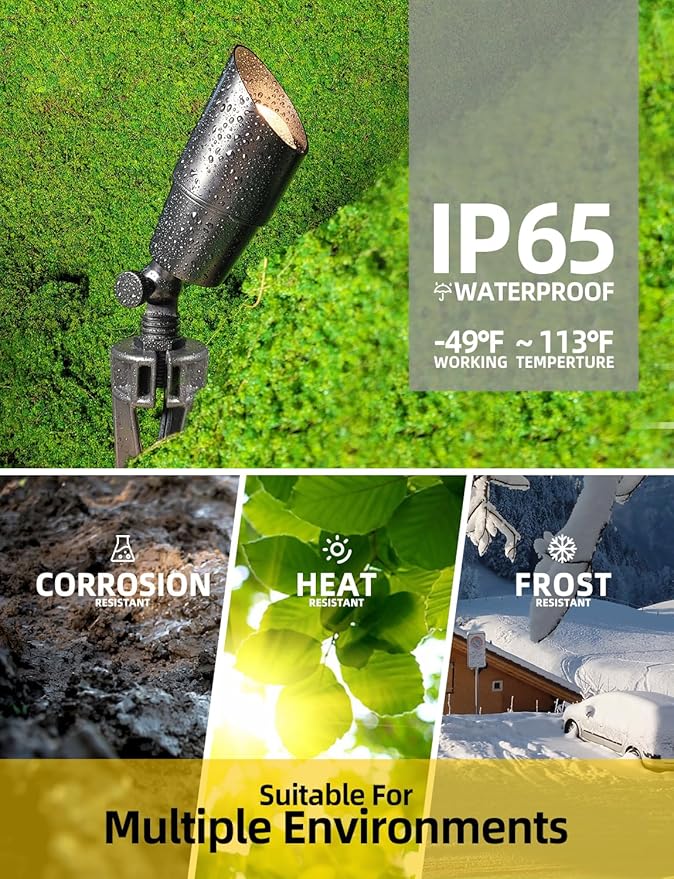 COLOER Brass Low Voltage Landscape Spotlight Fixture(Black) 1-Pack Without Bulb,12V AC/DC Outdoor Spot Lights for Yard, Directional Garden Patio Spot Up Light(101B-Black)