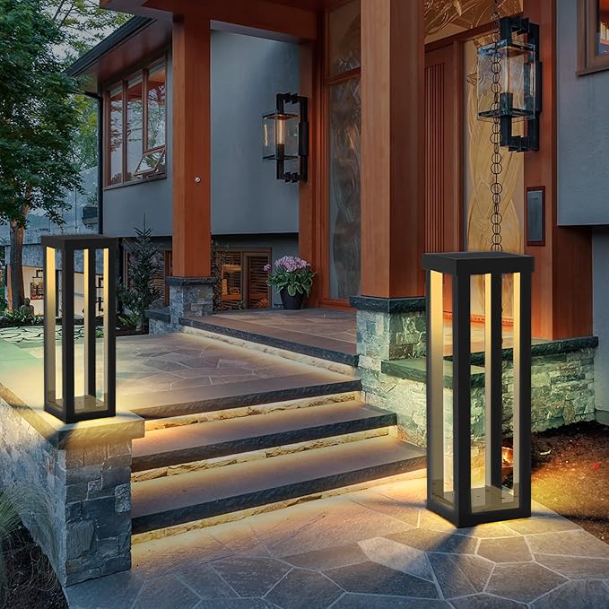 Solar Patio Floor Lamp Outdoor, 2 Pack Solar Landscape Path Lights with 3 Light Modes, Garden Decorations Waterproof 12H Endurance Cordless Landscaping for Porch Lawn Yard Backyard (Black)