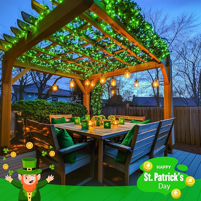 JMEXSUSS 100 LED Green Lights for St Patrick’s Day, 2 Pack Green Solar Lights Outdoor for St Patrick’ Day Decoration Tree Garden Patio Yard