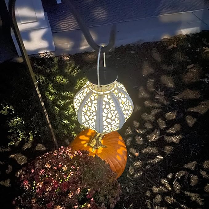 MAGGIFT 2 Pack Hanging Solar Lights for Outside,Solar Lanterns Outdoor Waterproof,Retro Hanging Lantern with Handle for Yard, Garden Decor, Gardening Gifts, Mom Birthday Gift, Beige White