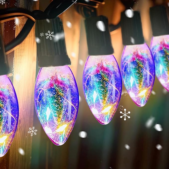 Upgraded 25FT C9 Christmas Pathway Lights Outdoor, 20 LED Bulbs with Stakes, Extendable Waterproof Christmas Lights for Walkway Driveway House Garden Decorations - Multicolor