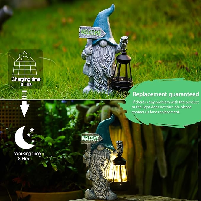 Welcome Gnomes with Solar Lantern - Garden Gnomes with Solar Lights, for Mom or Women, Housewarming Gnome Decorations