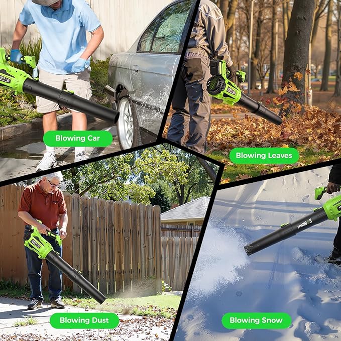 Leaf Blower Cordless - 650CFM Brushless Motor Leaf Blower with 6-Speed Control & Ergonomic Handle - Includes 2 x 5.0Ah Batteries & Fast Charger - Blowers for Lawn Care, Yard, Patio, Leaves, Snow, Dust