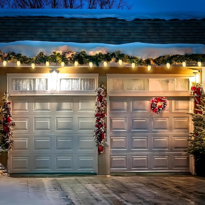 C7 LED Outdoor Frosted White String Lights, 25FT LED Outdoor Christmas Lights with 27 Clear Shatterproof Bulbs, Hanging Outdoor Decorations Vintage Christmas Lights for Party Tree Patio Garden Yard