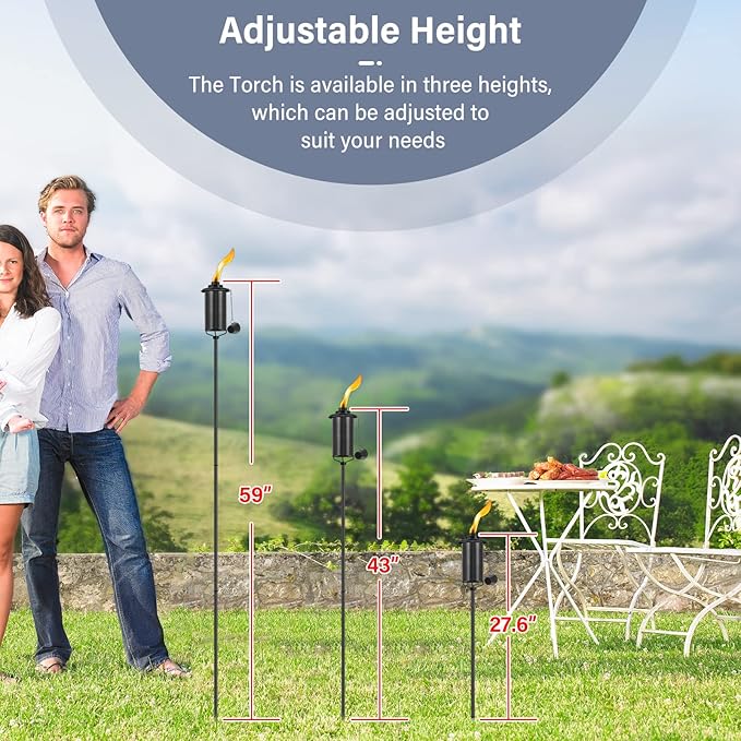 ZSZMFH 6 Pack Metal Torch for Outside, 16oz Outdoor Metal Torch Garden Décor,59-Inch Upgraded Citronella Torches with 3-Prong Grounded Stake, Table Top Torches for Party Patio Pathway