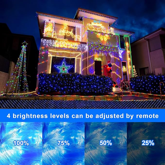 Blue Net Lights Outdoor - 360 LED Christmas Lights Plug in With Remote, 12 x 5ft Extendable 8 Modes Waterproof for Bushes Gazebo Lawn Wedding Patio Garden Tree Decoration