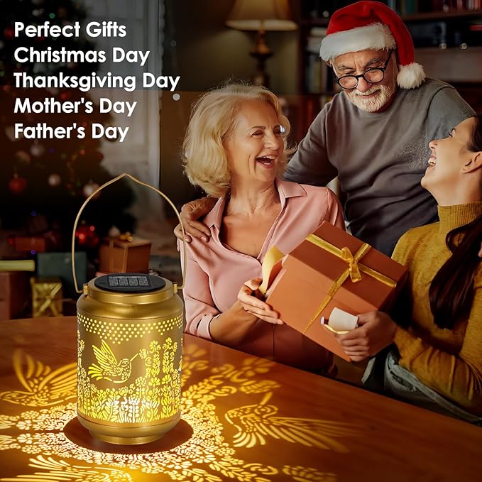 Garden Decor Birthday Gifts for Women, Solar Lanterns Hummingbird Outdoor Decoration, Mothers Day Gifts for Mom Grandma, Hanging Solar Lights Outside for Yard, Patio, Backyard, Porch (2 Pack)