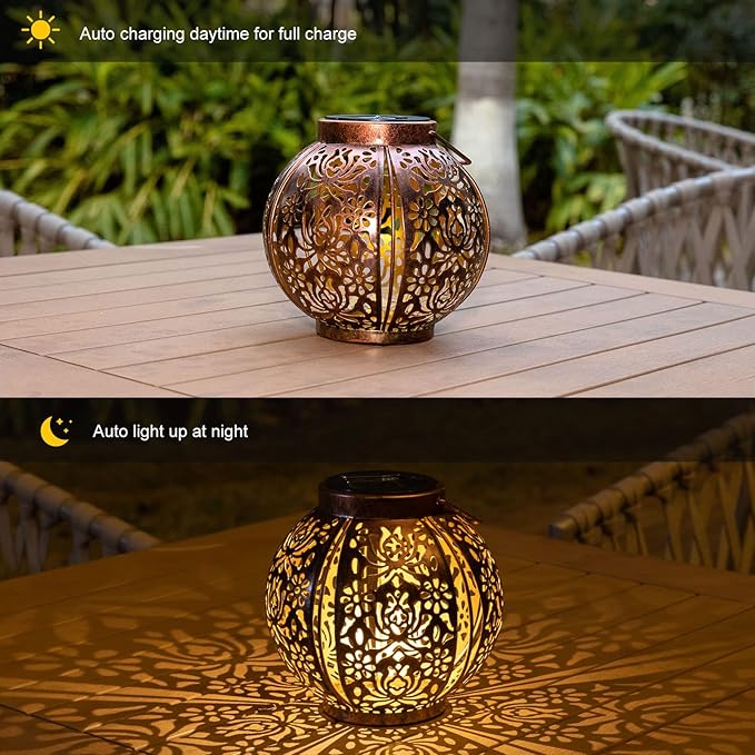 Solar Lanterns Outdoor Waterproof 2 Pack, Hanging Solar Lights for Outside Garden Decor, Decorative Moroccan Lanterns Garden Gifts for Women Mom, Yard, Patio, Porch Decorations