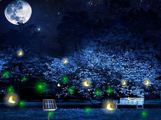 Outdoor Solar Powered Firefly Lights Bugs with 9 Bee, Flickering Fireflies String Lights with 9 Amusing Fireflies Bulbs for Garden Patio Lawn, Brings Back Memories of Your Childhood