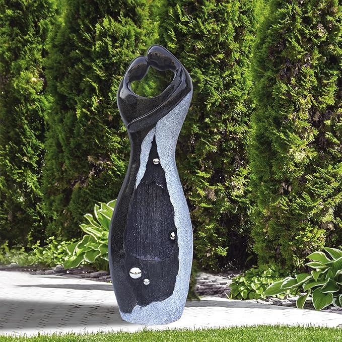 Modern Waterfall Fountains Graceful Hugging Couple Gurgling Water Features Outdoor Indoor Garden Faux Stone Zen Fountain in Marble Color for Courtyard, Patio, Lawn, Lobby 47" Height