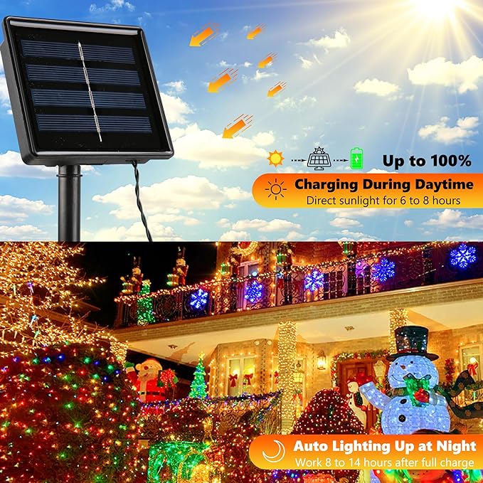 Joomer Solar Christmas Lights, 2 Pack Total 144 FT 400 LED 8 Modes Waterproof Solar Christmas Lights Outdoor for Christmas Decorations (Multicolor)