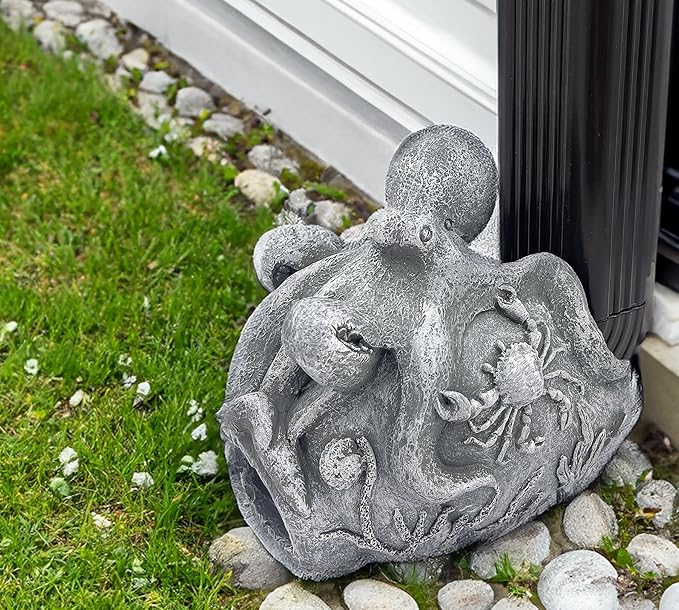 Real Octopus Sculpture Gutter Downspout Extender,Garden Statue Ornament,Decor Downspout Diverter,Perfect Rain Diverter for 3"x4" Downspouts, Eco-Friendly Resin,Perfect Outdoor Decor Gift