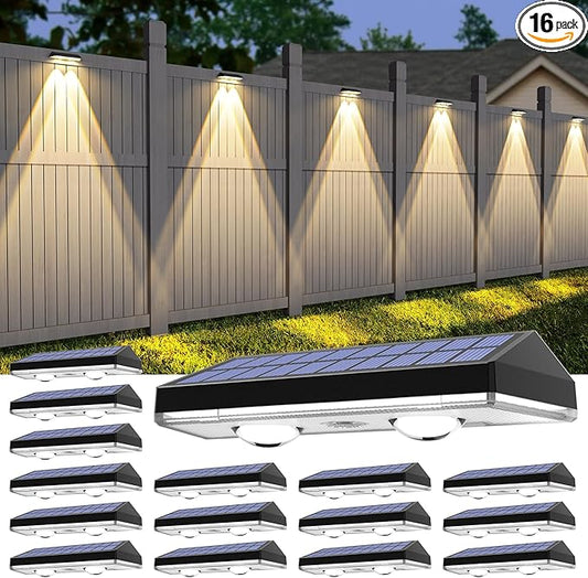 Solar Fence Lights,RGB & Warm White & 6 Colors Bright Lens LED Dusk to Dawn Deck Light Outdoor Waterproof, Solar Outdoor Lights for Backyard/Railing/Wall/Step/Patio/Pool (16Pack)