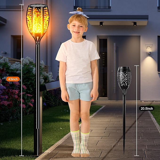 Solar Lights Outdoor Waterproof 96 LED, Upgraded 43" Outdoor Lights, Solar Torch Light with Flickering Flame, Led Lights for Garden Decor, Patio, Yard, Pathway, 2Pack
