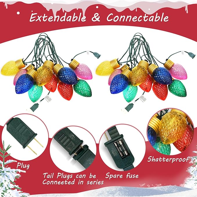 Outdoor Christmas Decorations Lights, 16Ft Jumbo Xmas String Lights with 10 5'' LED Large Multicolor Strawberry Bulb Christmas Roof Hanging Light for Outdoor Patio Eave Xmas Tree Garden Holiday Decor