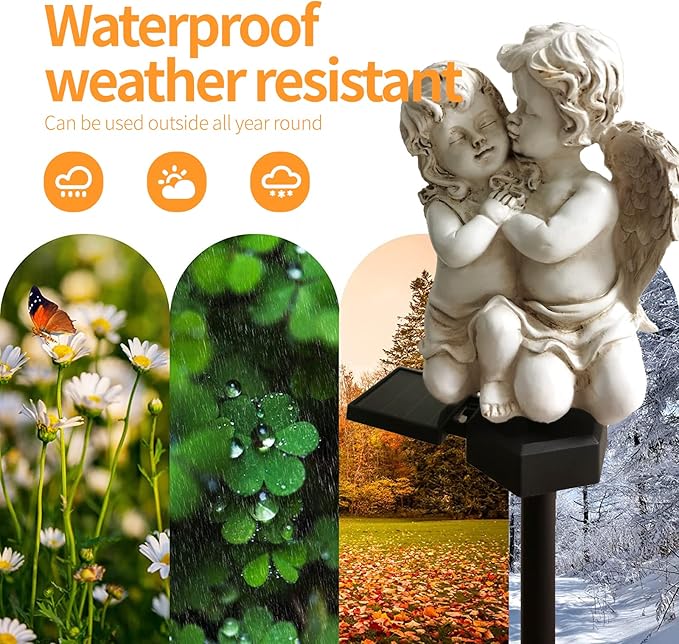 QH & Garden 2-Pack Angel Solar Garden Light - LED Waterproof Lights Mother's Day Gift,Solar Powered Garden Stake Lights for Balcony, Yard, Lawn, Pathway, Walkway-Angel Statues Grave Decorations