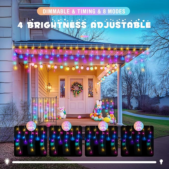 JMEXSUSS 400 LED 38.8 FT Easter Lights String Outdoor, Connectable Pastel Icicle Lights Indoor Outdoor for Easter Spring House Garden Party Decorations