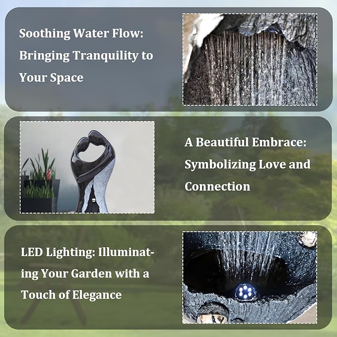 Modern Waterfall Fountains Graceful Hugging Couple Gurgling Water Features Outdoor Indoor Garden Faux Stone Zen Fountain in Marble Color for Courtyard, Patio, Lawn, Lobby 47" Height