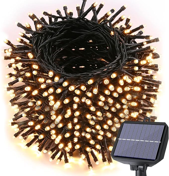 Toodour Solar Christmas Lights, 121ft 350 LED 8 Modes Solar String Lights, Waterproof Solar Outdoor Christmas Lights for Garden, Patio, Holiday, Party, Balcony, Christmas Decorations (Warm White)