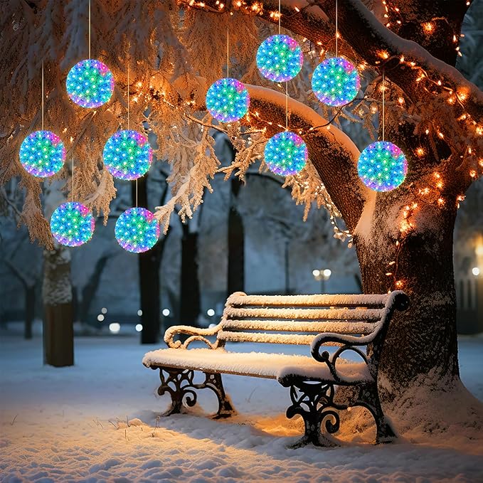 Brightown Christmas Hanging Starlight Sphere Light, 6” 100 RGB Replaceable LED Bulbs with Add-On Plug, LED Sphere Lights for Trees Party Wedding Patio Indoor Outdoor Decorations