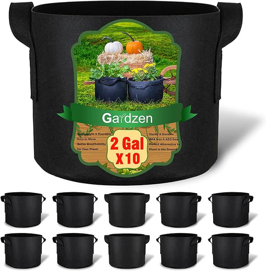 Gardzen 10-Pack 2 Gallon Grow Bags, Aeration Fabric Pots with Handles, Heavy Duty Cloth Pots for Plants