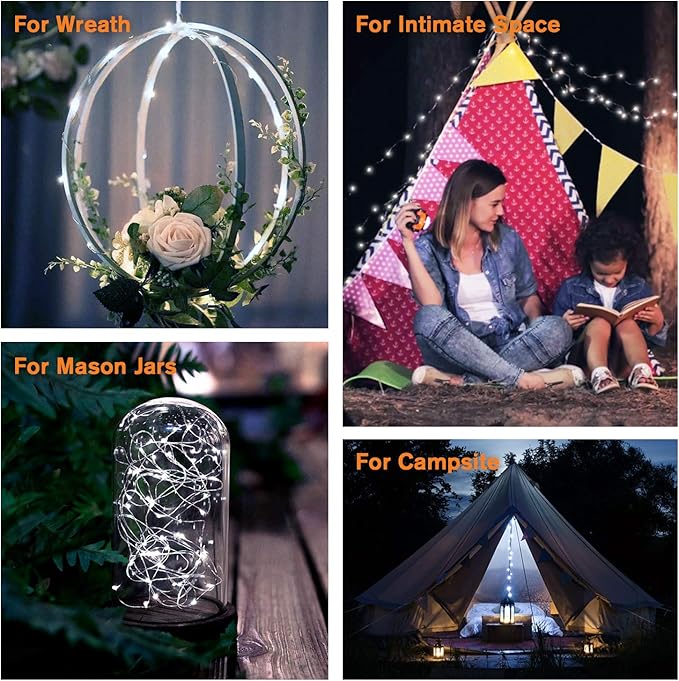 QITONG 4 Pack White Solar Fairy Lights, Each 33ft 100 LED String Light Outdoor Waterproof, 8 Modes Silver Wire Solar Twinkle Lights