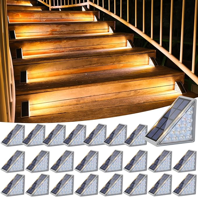 VOLISUN Solar Stair Lights 24 Pack, Solar Step Lights Outdoor Waterproof IP67, LED Outdoor Step Light