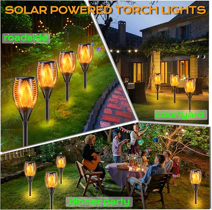 Upgraded Larger Solar Torch Lights, 43" Flickering Flame Solar Lights, Waterproof Outdoor Solar Landscape Decoration Lighting 96 LED Auto On/Off Garden Patio Yard Pathway,Black 1 Pack (1)